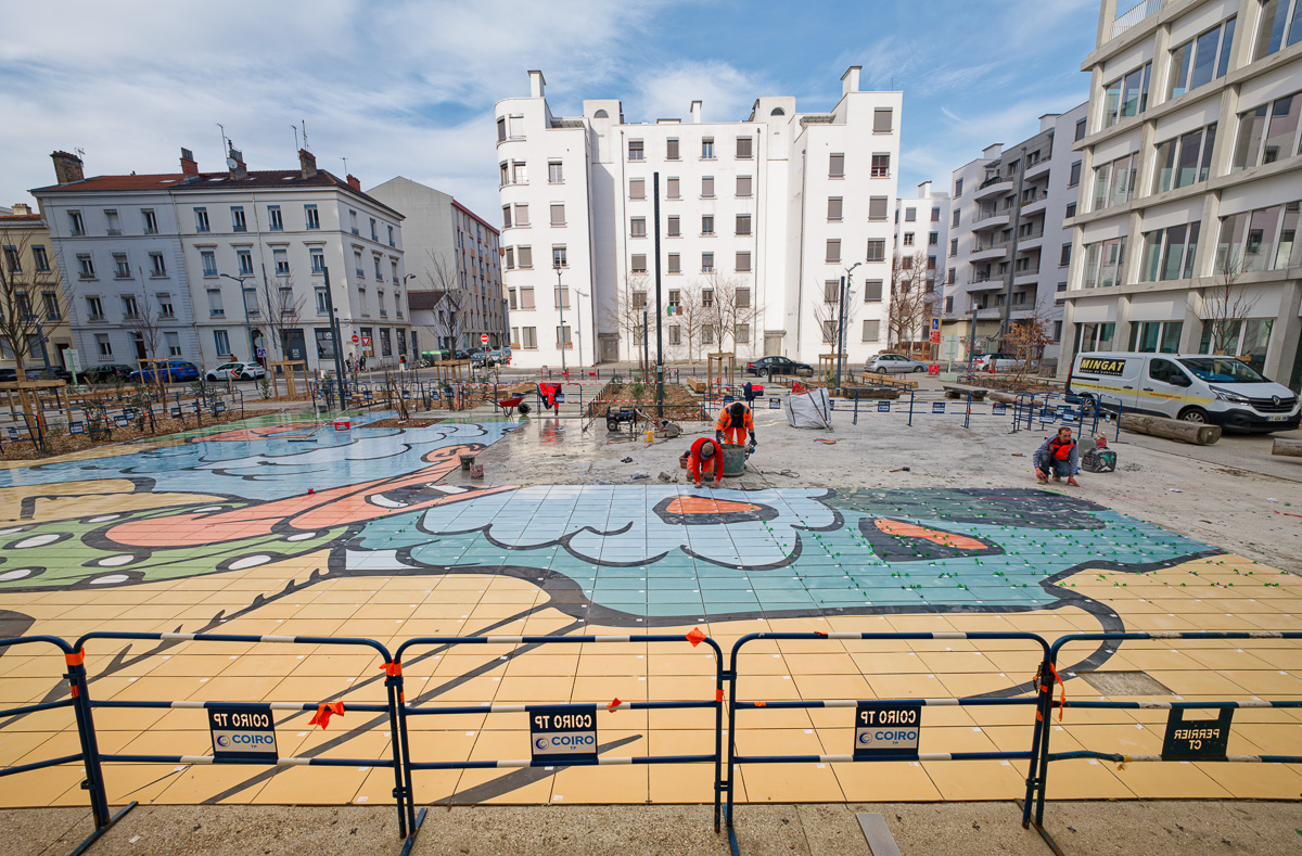 Chantier de pose de la fresque